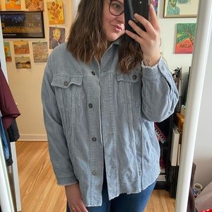 ZARA Short Corduroy Overshirt with Pockets in Sky Blue